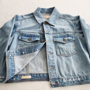 KUT From The Kloth Dolly Distressed Cropped  Light Wash Denim Jacket Sz‎ S